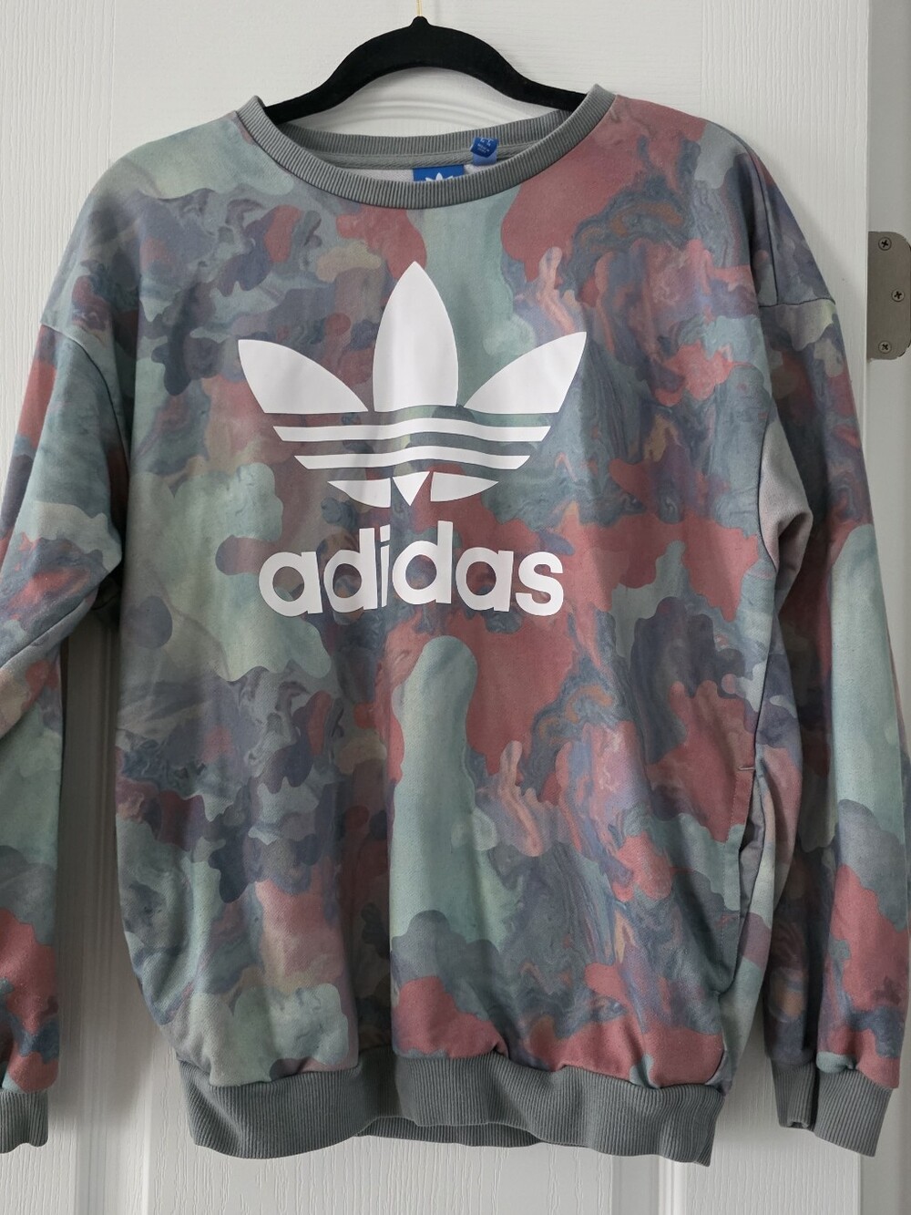 adidas Trefoil Marble Camo Crewneck Sweatshirt in Sage & Mauve